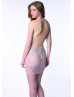 Fitted Halter Beaded Tulle Backless Knee Length Cocktail Dress